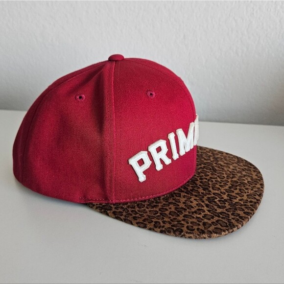 Primitive Spellout Logo Cheetah Print Cotton 6-panel Skateboard Red Snapback Hat - Picture 2 of 6